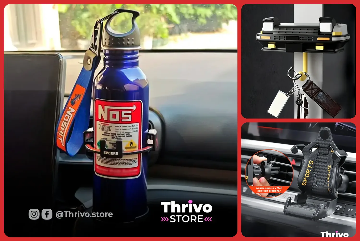 Botella NOS, portallaves JDM AE86 y soporte de celular estilo butaca racing